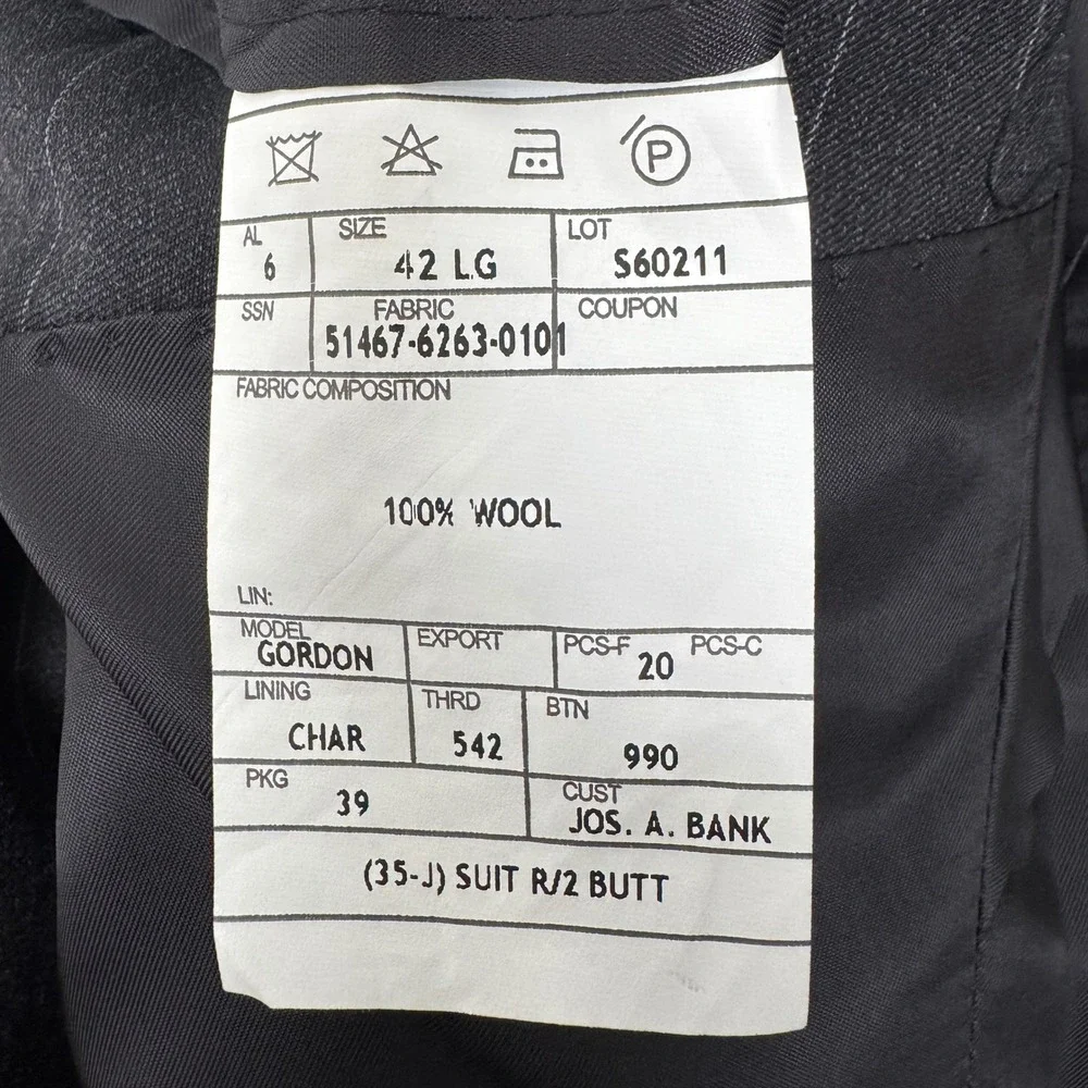 Jos A Bank Signature Collection 42L Wool Pinstripe Blazer Charcoal Grey Gordon‎